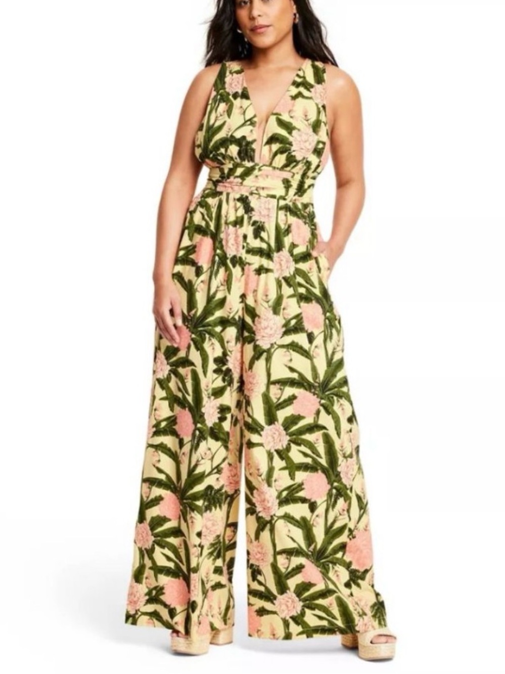 Target Agua Bendita Peony Botanical Print Jumpsuit Yellow Dark Olive Size Small - Picture 10 of 10